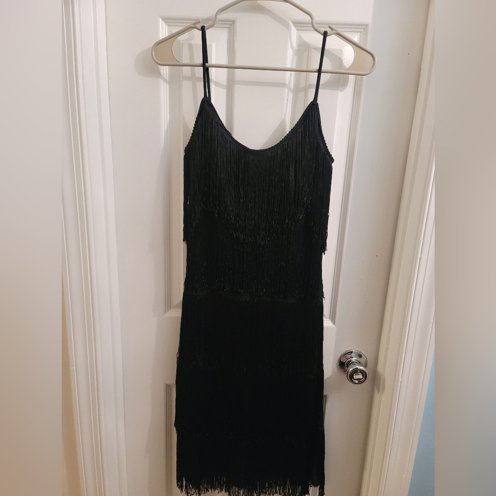 Black Fringe Mini Dress Vintage The Antique Boutique NY Paris